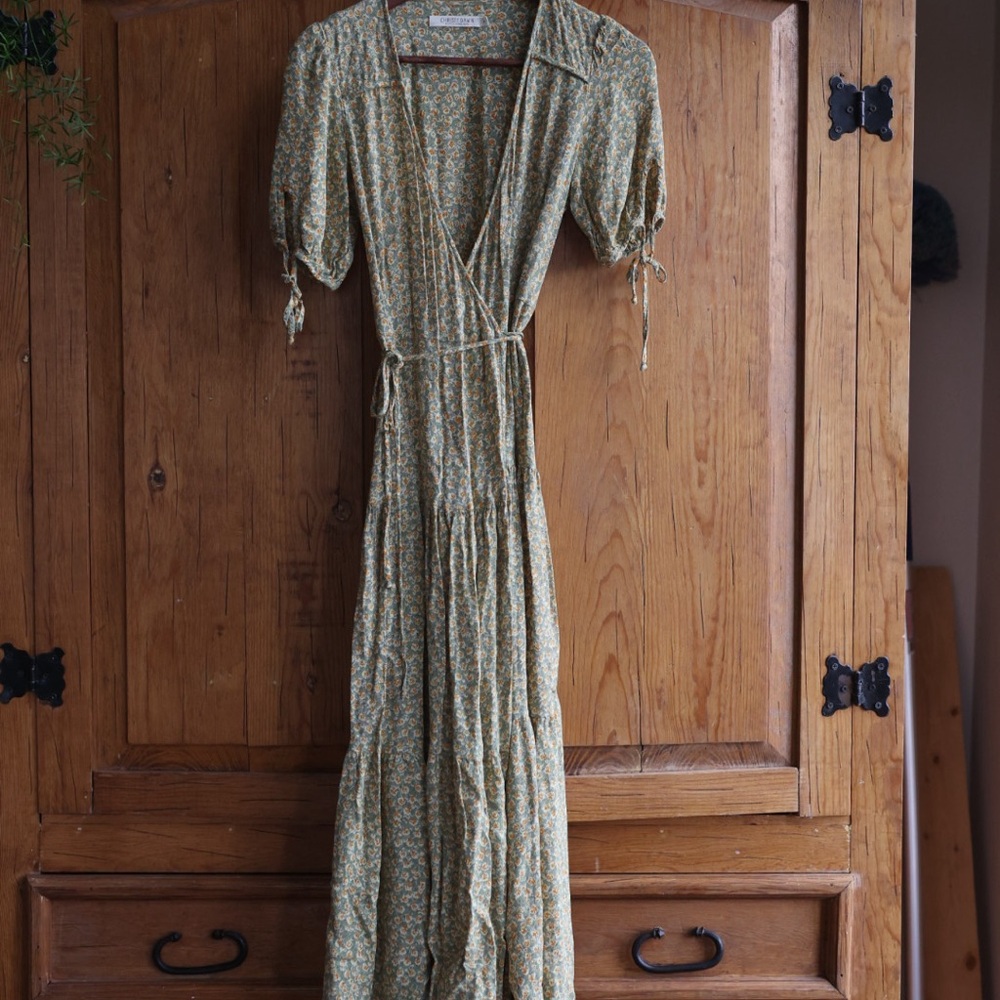 Christy Dawn Sage Green Floral Tie-Waist wrap Maxi Dress